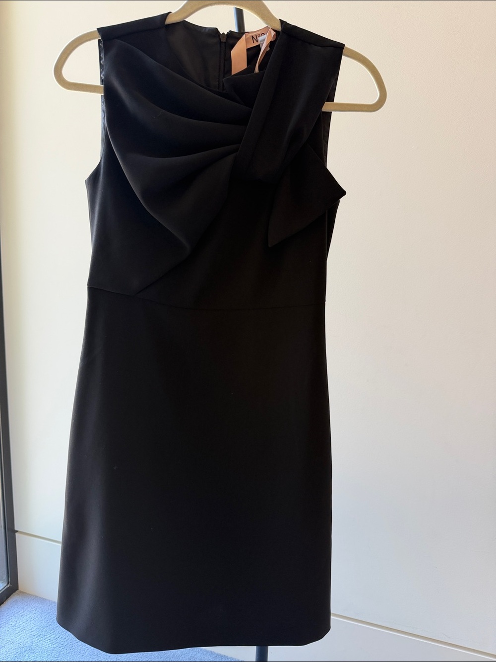 No. 21 Black Sleeveless Midi Dress with Draped Bow Neckline